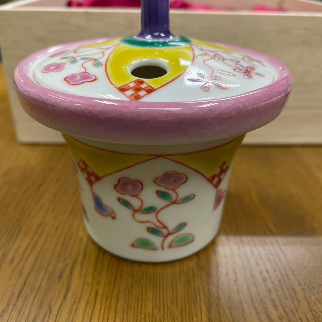 【美品】九谷和グラス 清峰堂 遊磁窯 ガラス香炉 九谷焼 陶器